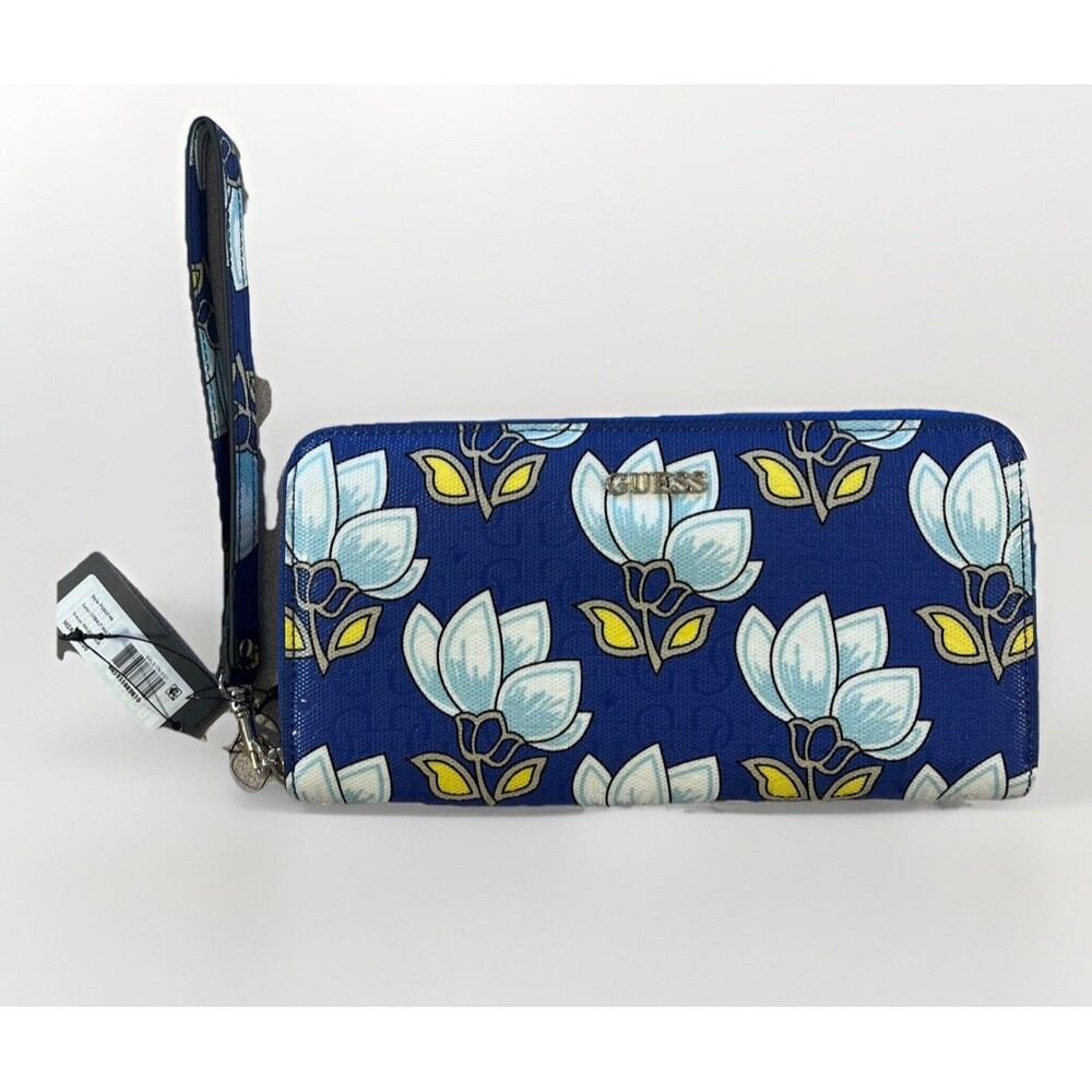Guess Malena Cobalt Multi Large Zip Around Wallet Wristlet NWT